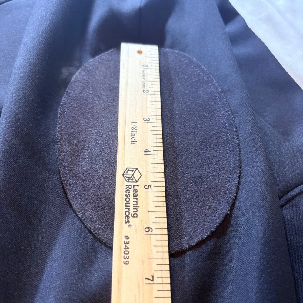 Burberry London Blazer Mens 46R Navy‎ Wool 3-Button Sport Coat Elbow Patches USA
